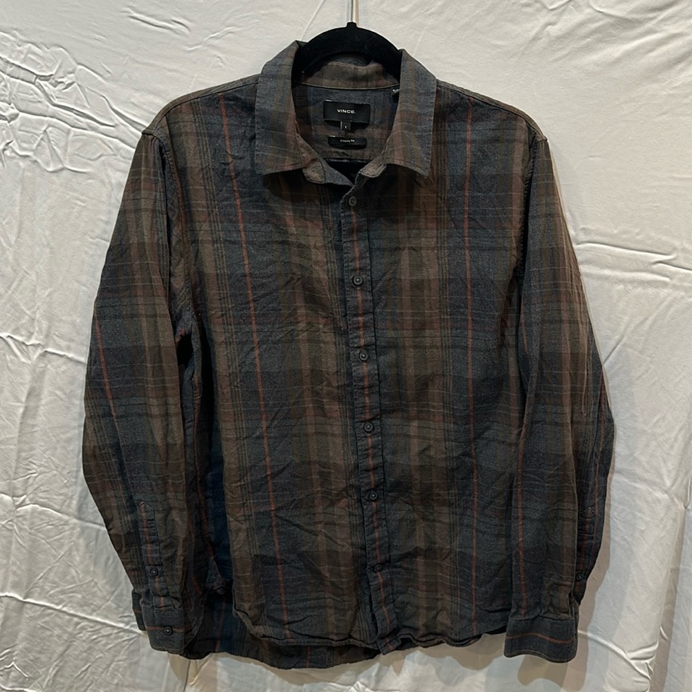 Vince Men’s Plaid Button Down Shirt, Size Large